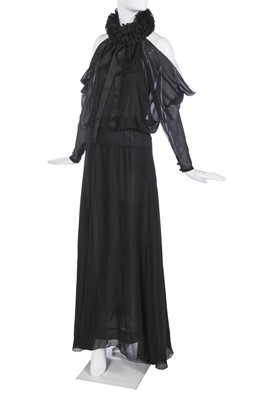 Lot 53 - A Chanel haute couture by Karl Lagerfeld black chiffon evening gown, circa 1985