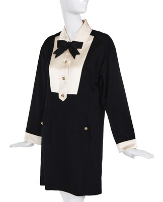 Lot 55 - A Chanel black silk and ivory satin dress, late 1980s
