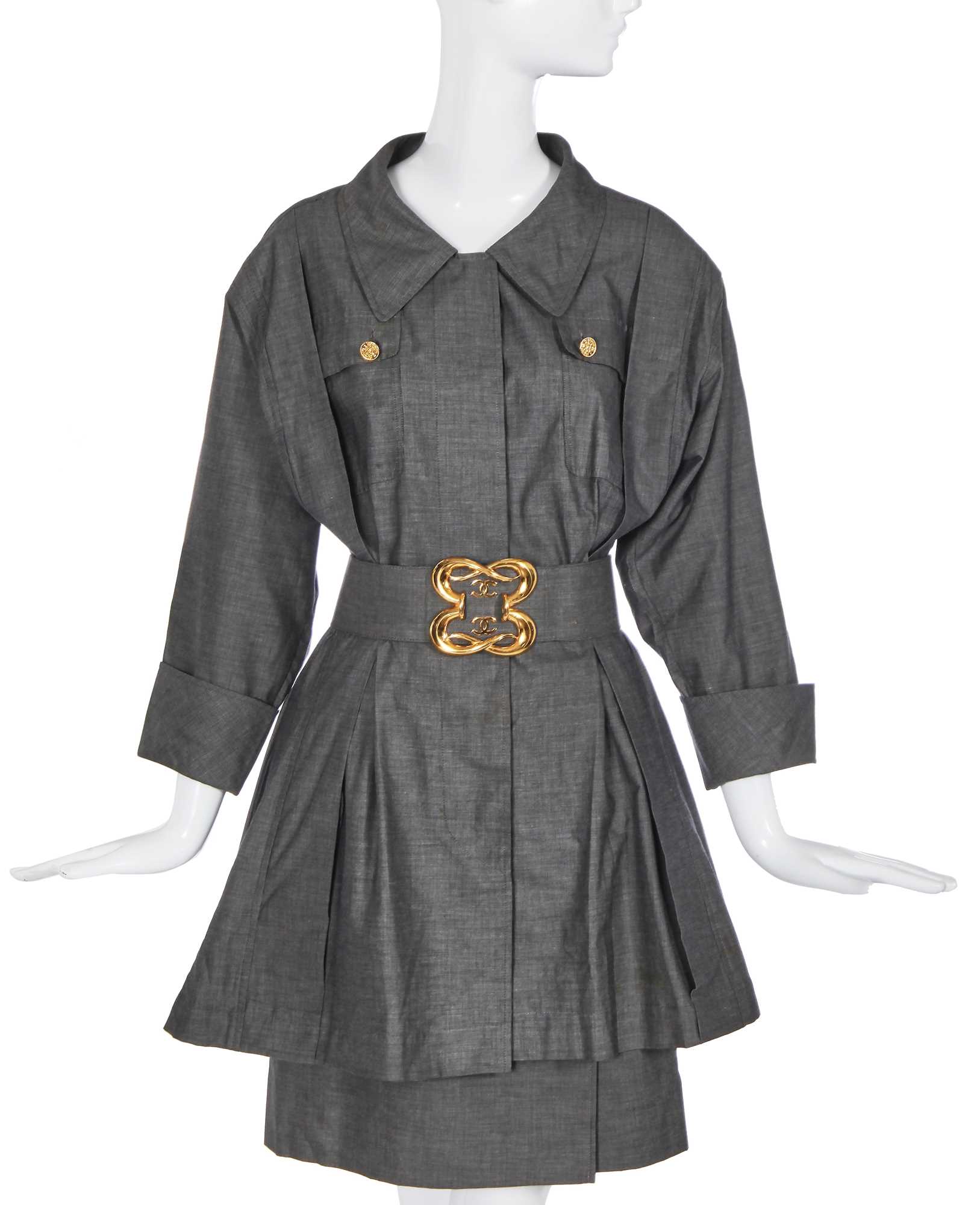 Lot 56 - A Chanel grey cotton suit and belt, Spring-Summer 1988