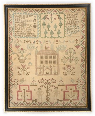 Lot 503 - An embroidered house sampler by Janet Anderson,...