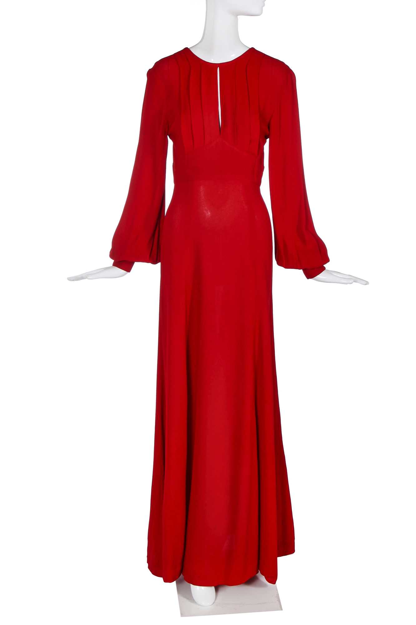 Lot 408 - An Ossie Clark for Radley red moss crêpe maxi dress, mid 1970s