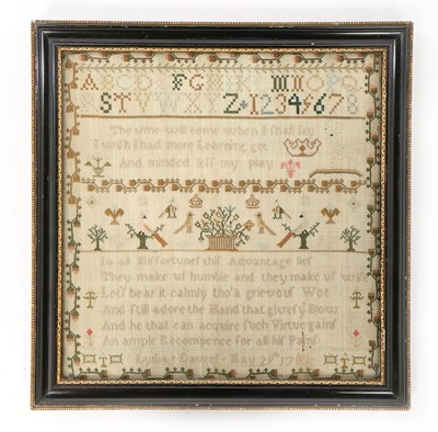 Lot 505 - Three embroidered samplers, comprising one...