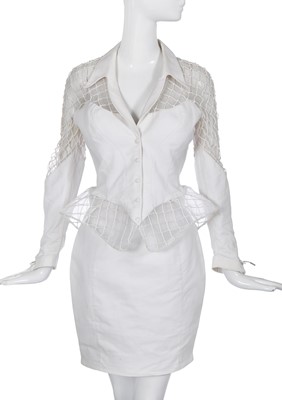 Lot 310 - A Thierry Mugler white cotton pique and organdy suit, 1990s