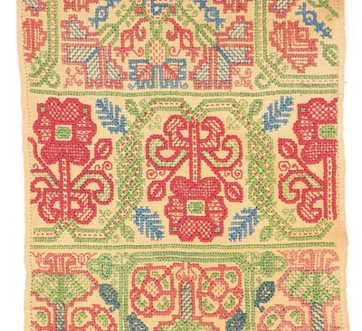 Lot 506 - A good embroidered long sampler, English, late...