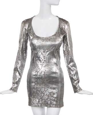 Lot 239 - A Vivienne Westwood silver lace print dress, 'Always on Camera' collection, Autumn-Winter 1992-93