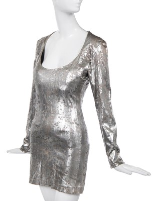 Lot 239 - A Vivienne Westwood silver lace print dress, 'Always on Camera' collection, Autumn-Winter 1992-93