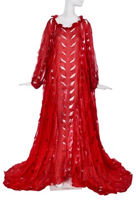 Lot 240 - A rare Vivienne Westwood red cotton sun-wheel gown, 'Cut, Slash & Pull' collection, Spring-Summer 1991