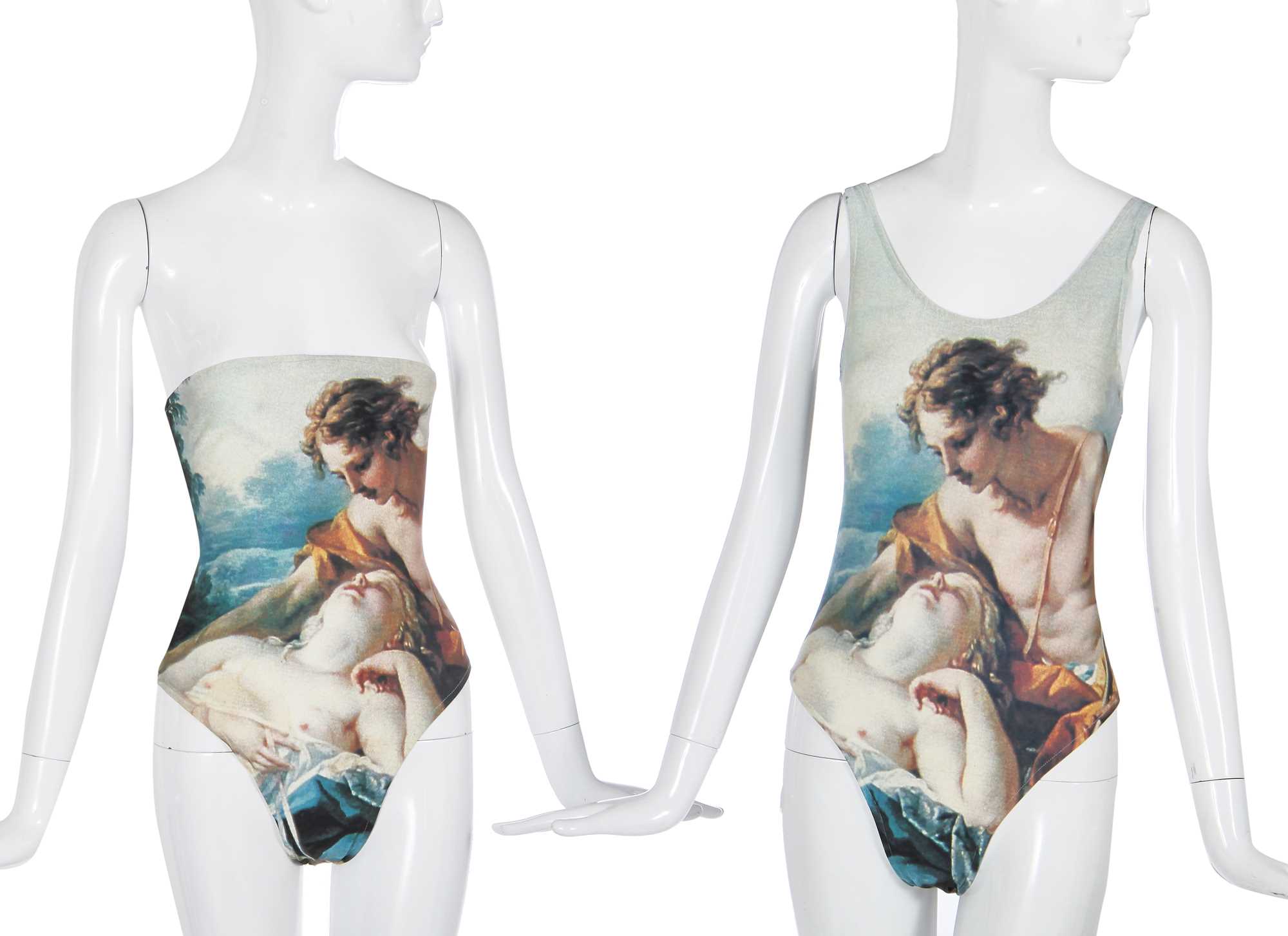 Lot 241 - Two Vivienne Westwood printed lycra swimsuits, 'Cut, Slash & Pull' collection, Spring-Summer 1991
