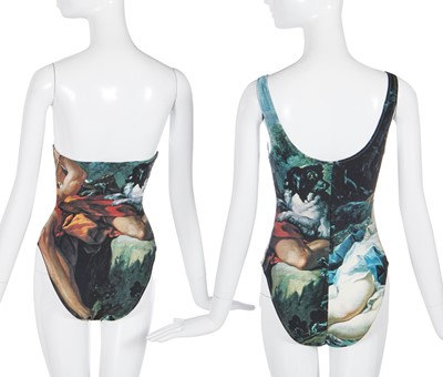 Lot 241 - Two Vivienne Westwood printed lycra swimsuits, 'Cut, Slash & Pull' collection, Spring-Summer 1991
