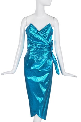 Lot 371 - An Antony Price blue lamé wrap dress, circa 1978