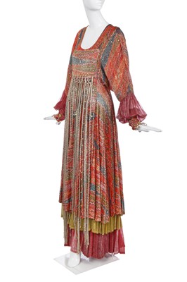 Lot 315 - A Bill Gibb printed lurex peasant-style 'Scheherazade' evening gown, Spring-Summer 1973