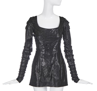 Lot 172 - A rare Vivienne Westwood slashed leather mini dress, 'Dressing Up' collection, Autumn-Winter 1991-92