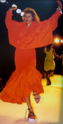 Lot 251 - A rare Vivienne Westwood day-glow orange ensemble, 'Hypnos' collection, Spring-Summer 1984