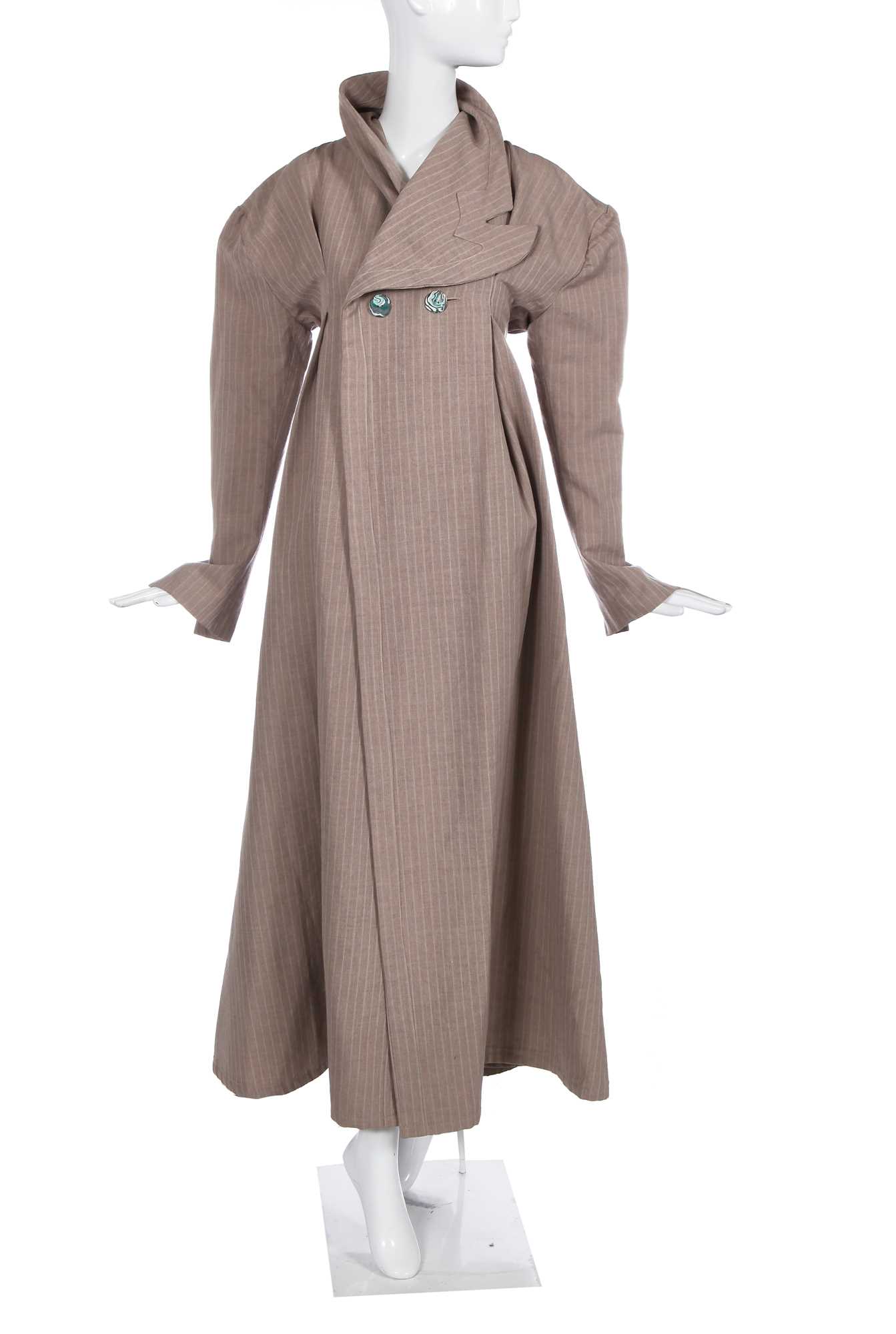 Click for high resolution Lot 293 - A fine and rare John Galliano pinstripe coat, 'Fallen Angels' collection, Spring-Summer 1986