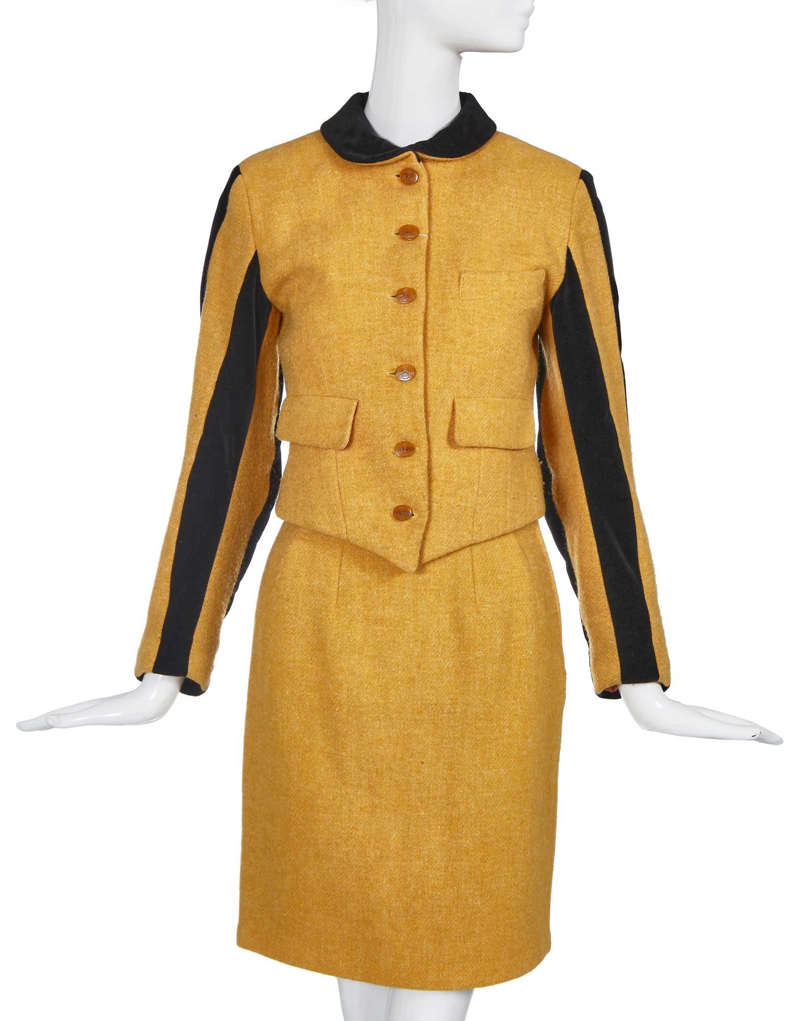 Lot 354 - A Vivienne Westwood yellow tweed suit, 'Voyage to Cythera' collection, Autumn-Winter 1989-90