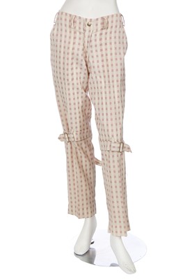 Lot 158 - A pair of Vivienne Westwood cream and red wool bondage trousers, 1990s-2000s