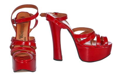 Lot 154 - A pair of Vivienne Westwood red patent elevated sandals, circa 1993