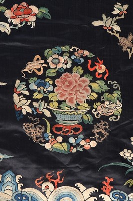 Lot 520 - An embroidered midnight blue satin panel,...