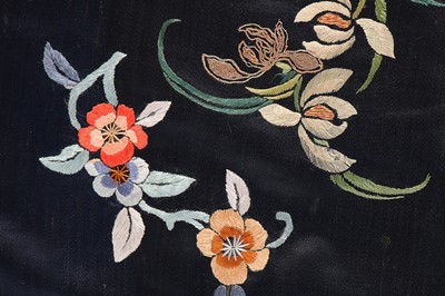 Lot 520 - An embroidered midnight blue satin panel,...