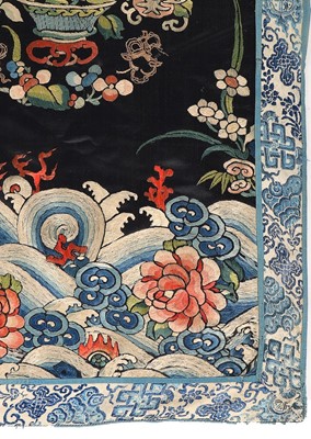 Lot 520 - An embroidered midnight blue satin panel,...