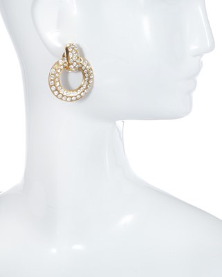 Lot 63 - Two pairs of Chanel rhinestone and pearl earrings, 1980s-1990s