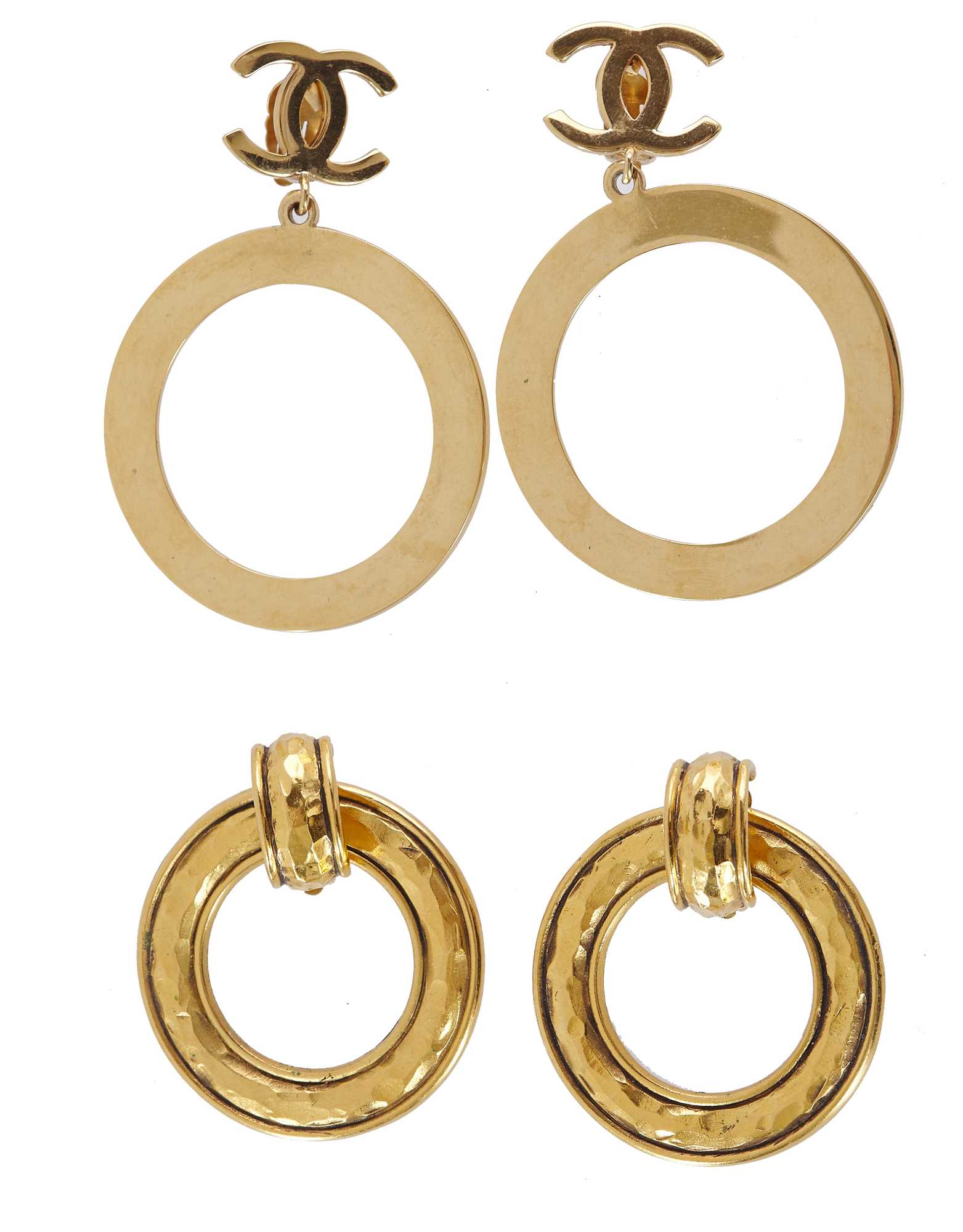 Lot 65 - Two pairs of Chanel hoop earrings, 1990s