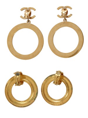 Lot 65 - Two pairs of Chanel hoop earrings, 1990s