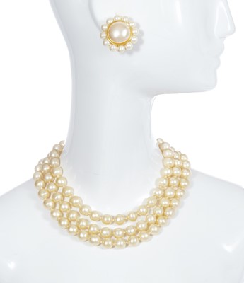 Lot 66 - A Chanel 'pearl' necklace and earrings set, 1980s