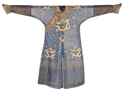 Lot 522 - An embroidered blue gauze dragon robe, jifu,...