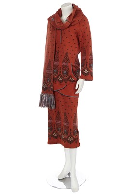 Lot 381 - A Bill Gibb orange knit ensemble, Autumn-Winter 1977-78