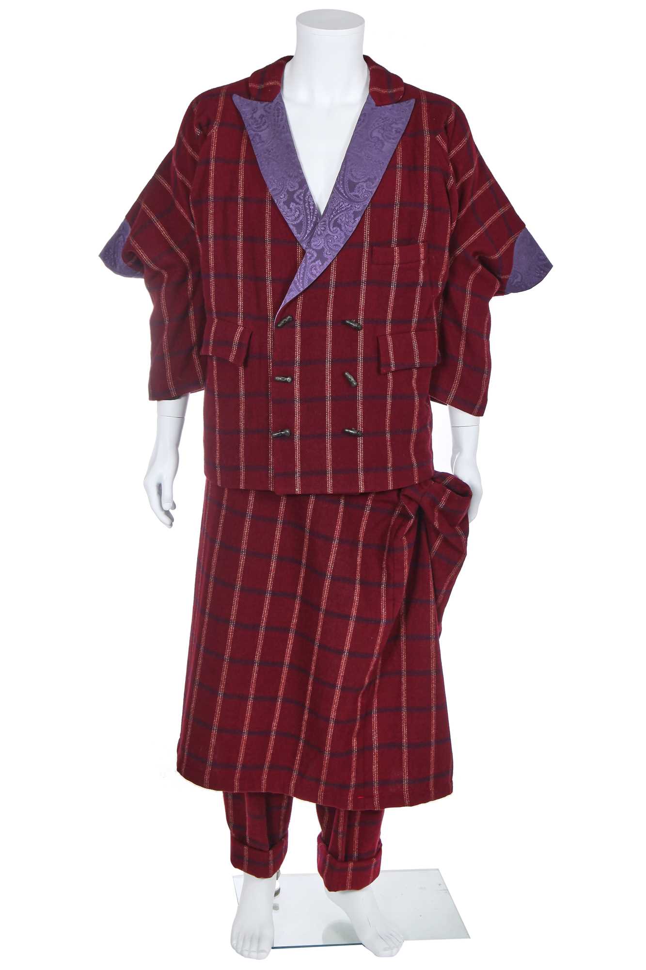 Lot 340 - A rare Vivienne Westwood burgundy checked wool suit, 'Clint Eastwood' collection, Autumn-Winter 1985-86