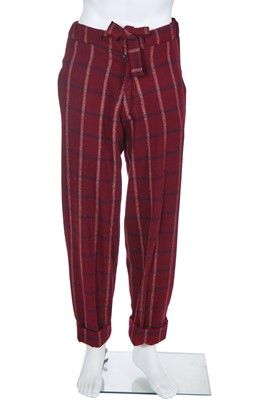 Lot 340 - A rare Vivienne Westwood burgundy checked wool suit, 'Clint Eastwood' collection, Autumn-Winter 1985-86