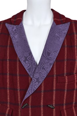 Lot 340 - A rare Vivienne Westwood burgundy checked wool suit, 'Clint Eastwood' collection, Autumn-Winter 1985-86