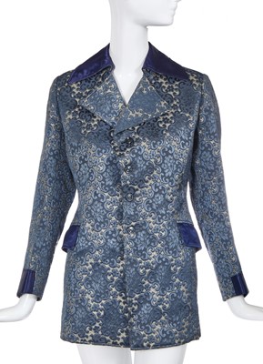 Lot 443 - A Mates by Irvine Sellar men's blue and silver brocaded silk jacket, circa 1966