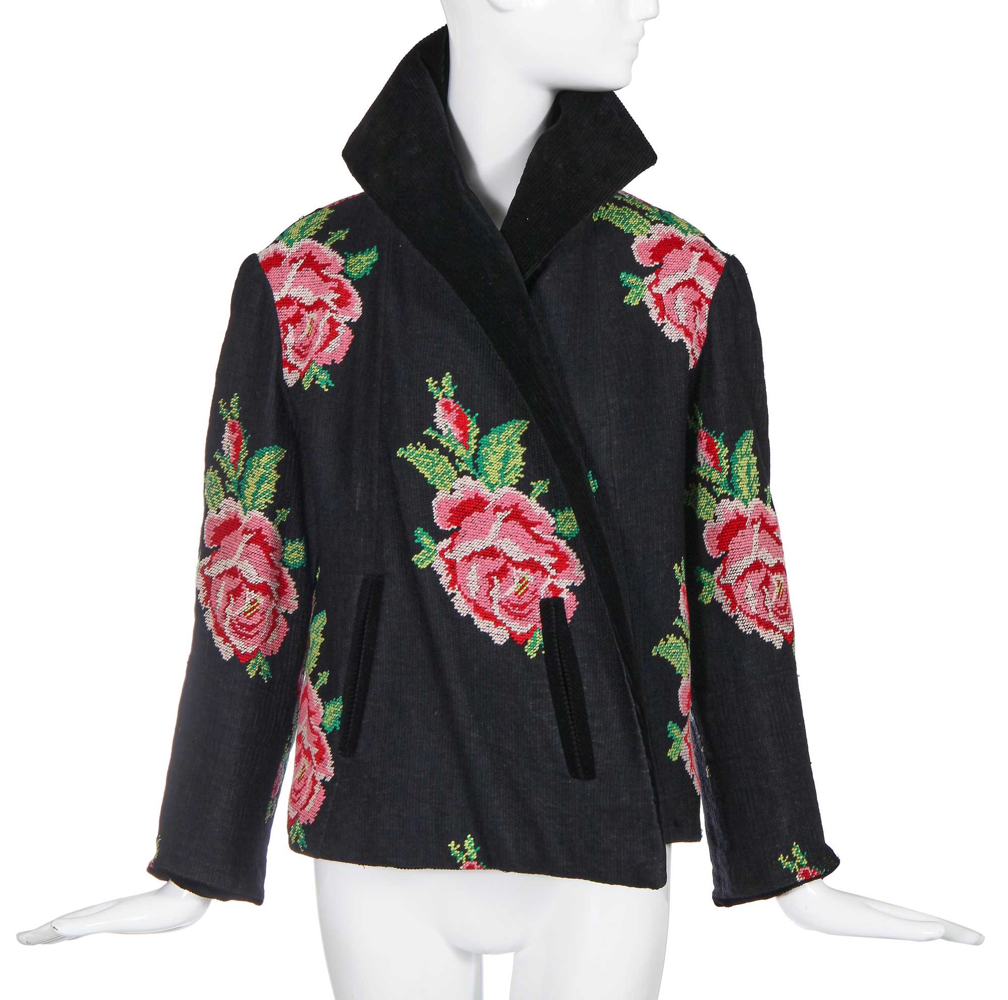 Lot 444 - An early Hubert de Givenchy haute couture needlepoint rose jacket, Autumn-Winter 1952-53