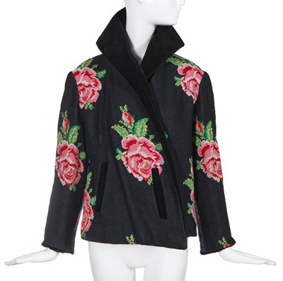 Lot 444 - An early Hubert de Givenchy haute couture needlepoint rose jacket, Autumn-Winter 1952-53