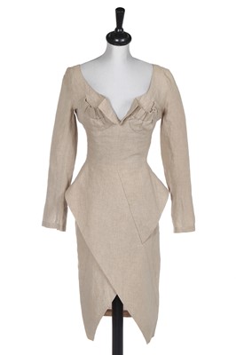 Lot 292 - A rare John Galliano linen 'Scissor-Pleat' dress, 'Fallen Angels' collection, Spring-Summer 1986