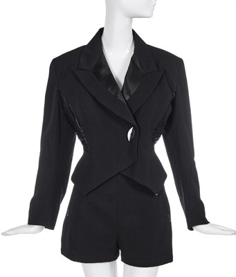 Lot 270 - A John Galliano black wool jacket and shorts ensemble, 'Fencing' collection, Autumn-Winter, 1990-91