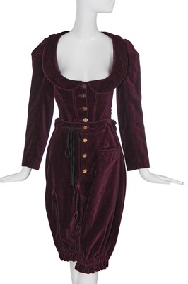 Lot 244 - A Vivienne Westwood grape-purple velvet complete ensemble, 'Time Machine' collection, Autumn-Winter 1988-89