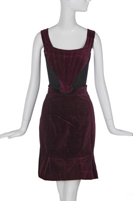 Lot 244 - A Vivienne Westwood grape-purple velvet complete ensemble, 'Time Machine' collection, Autumn-Winter 1988-89