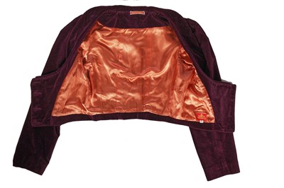 Lot 244 - A Vivienne Westwood grape-purple velvet complete ensemble, 'Time Machine' collection, Autumn-Winter 1988-89