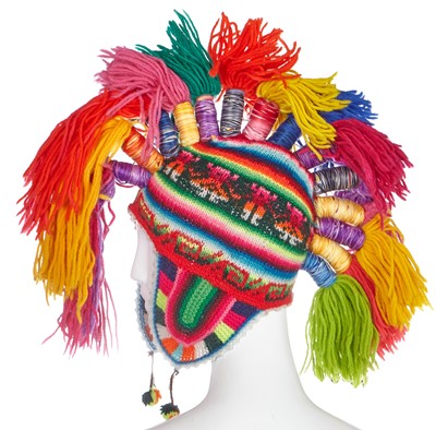 Lot 258 - A rare Christian Dior by John Galliano multicoloured knit 'mohawk' hat, 'Funky Folklore' collection, Autumn-Winter 2002-03