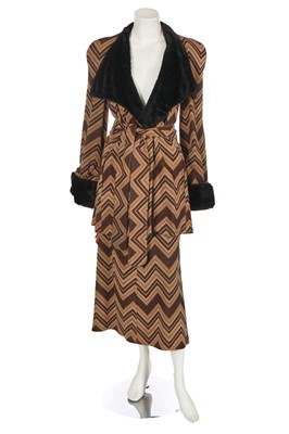 Lot 91 - A good Biba brown wool jersey and faux fur ensemble, circa 1973