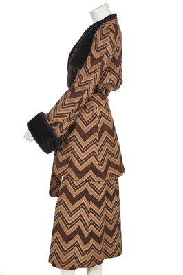 Lot 91 - A good Biba brown wool jersey and faux fur ensemble, circa 1973