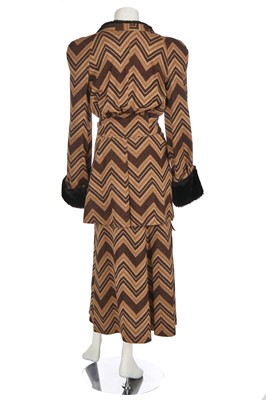 Lot 91 - A good Biba brown wool jersey and faux fur ensemble, circa 1973