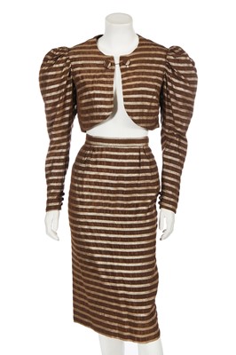 Lot 113 - A Biba striped gold lamé and brown acetate ensemble, circa 1974