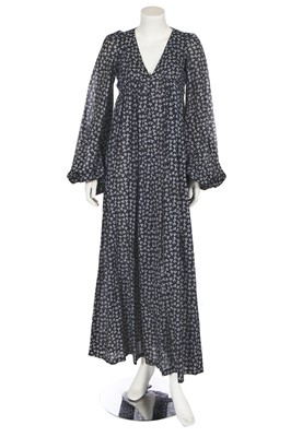 Lot 29 - A Biba printed navy voile maxi-dress, circa 1970