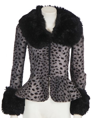 Lot 93 - A Biba grey and black cheetah spot faux fur jacket, circa 1973