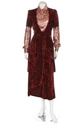 Lot 17 - A Biba chestnut crushed devoré velvet ensemble, circa 1969