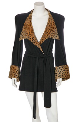 Lot 94 - A Biba black wool and faux cheetah 'dressing gown' jacket, circa 1973